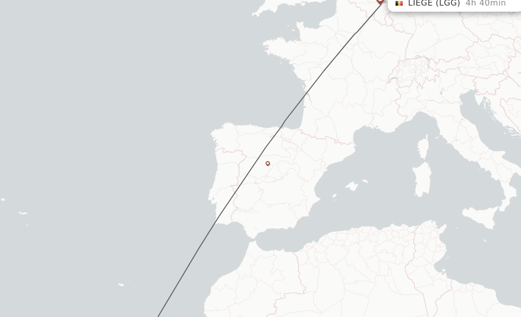Flights from Las Palmas to Liege route map