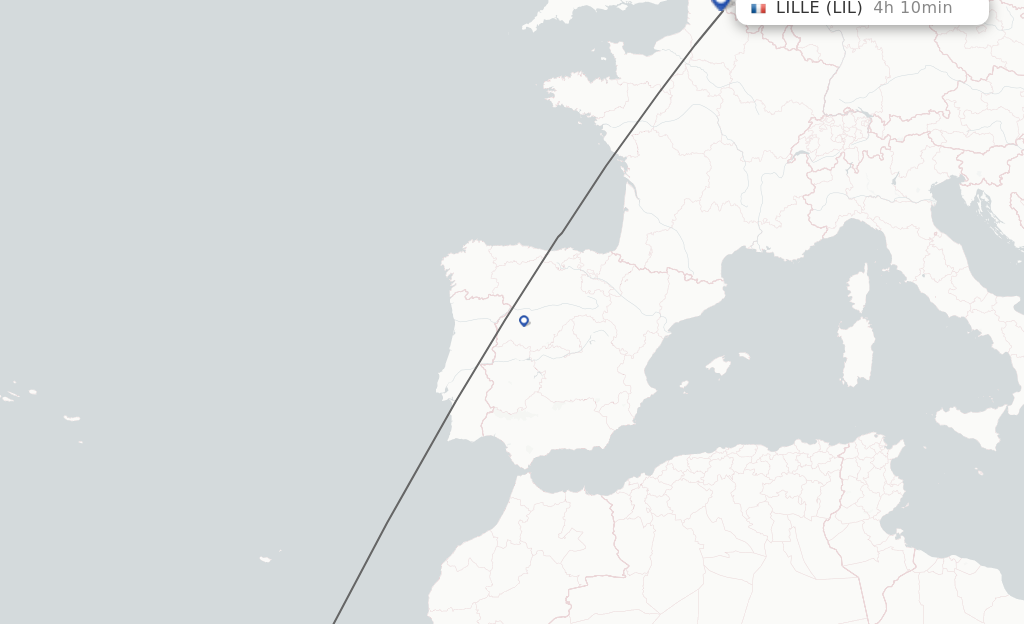 Flights from Las Palmas to Lille route map
