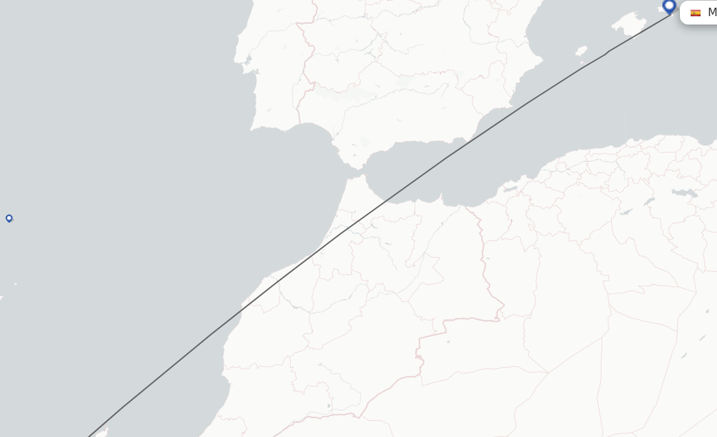 Flights from Las Palmas to Menorca route map