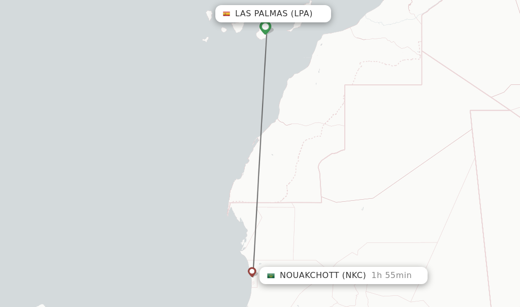 Flights from Las Palmas to Nouakchott route map