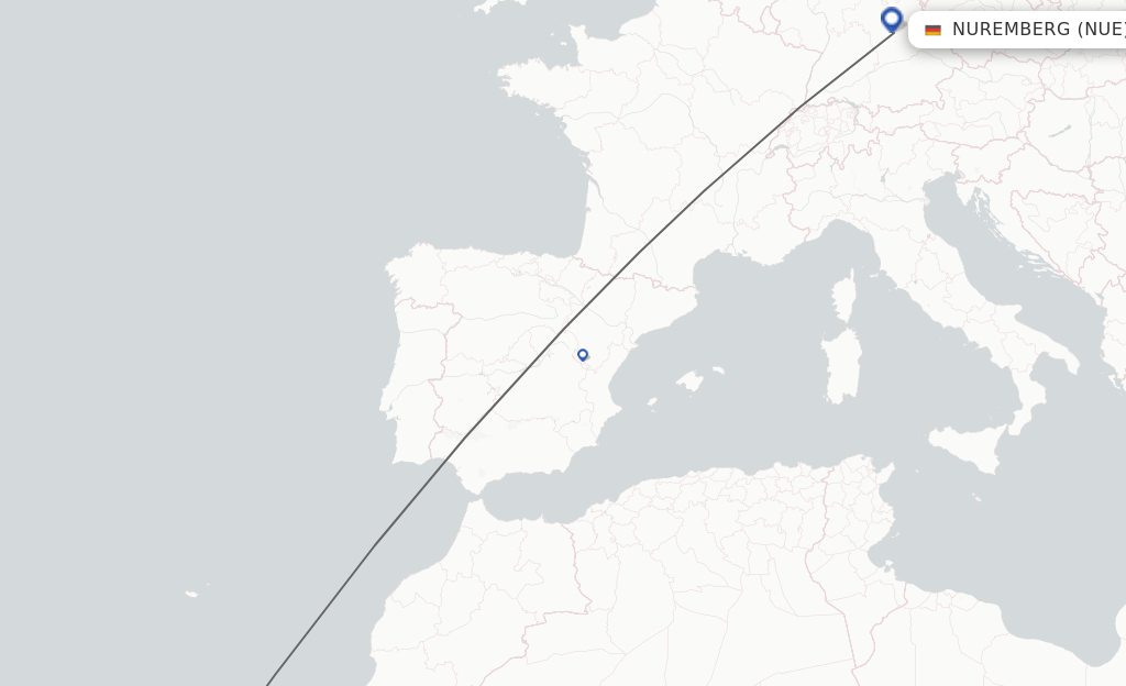 Flights from Las Palmas to Nuremberg route map