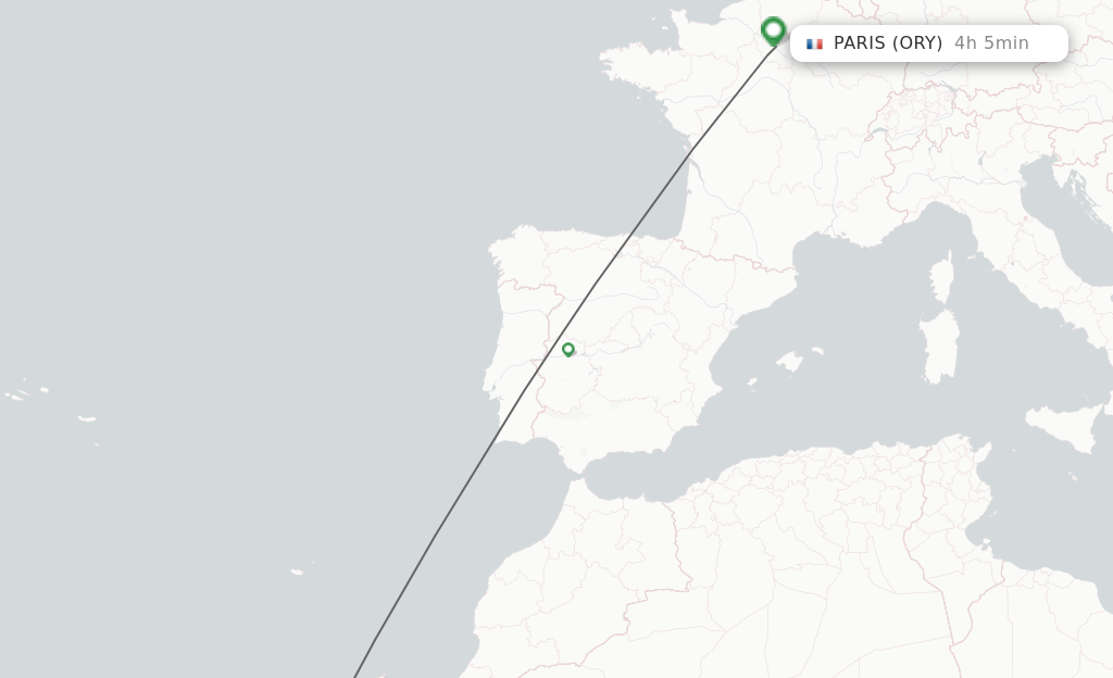 Flights from Las Palmas to Paris route map