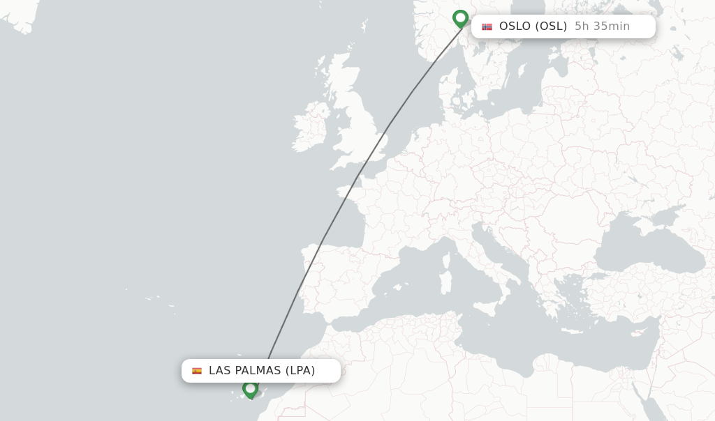 Flights from Las Palmas to Oslo route map