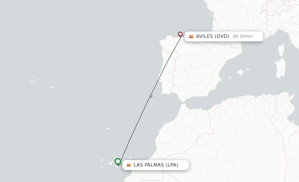 Flights from Las Palmas to Asturias route map