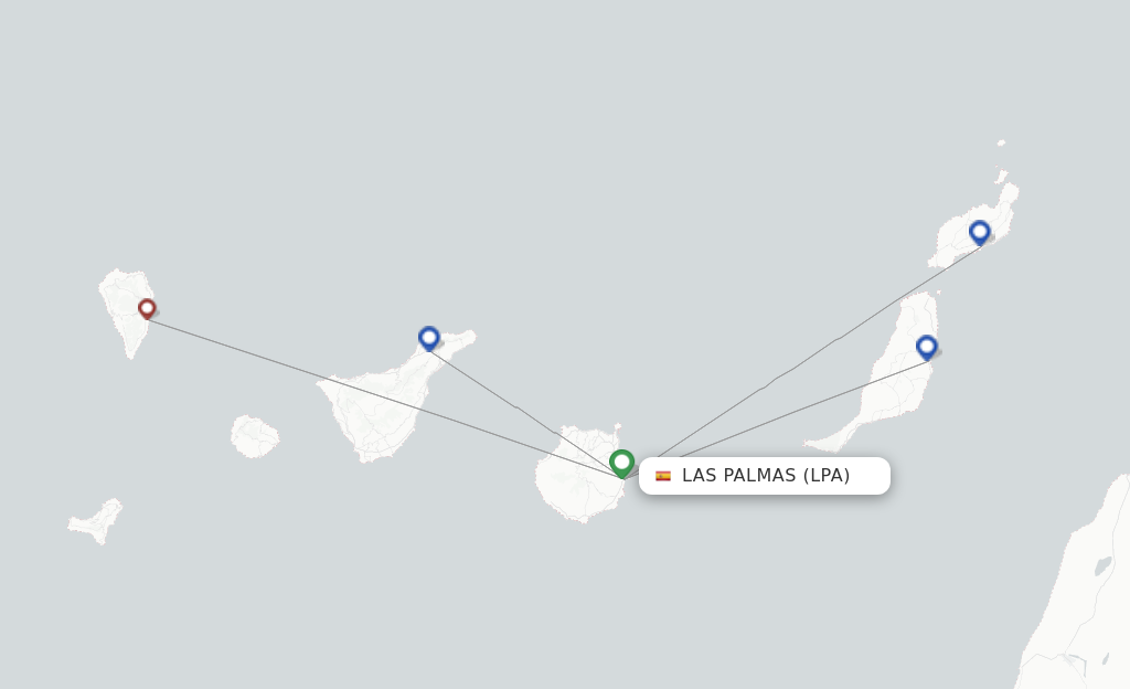 Route map with flights from Las Palmas with Prescott Support Company