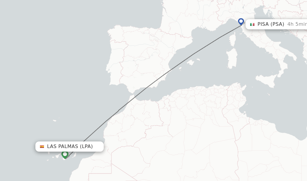 Flights from Las Palmas to Pisa route map