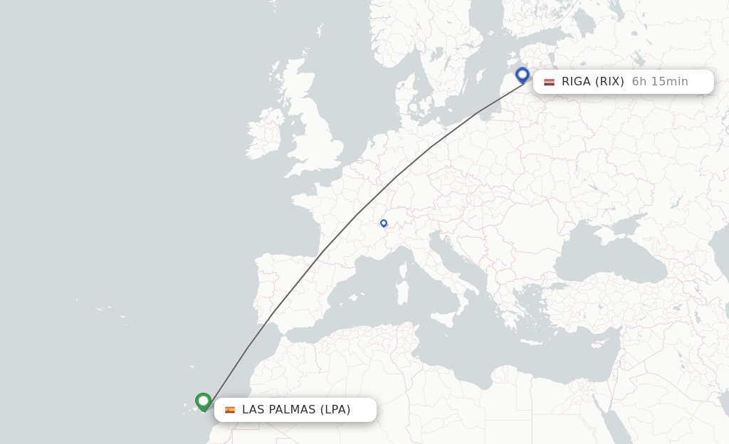 Flights from Las Palmas to Riga route map