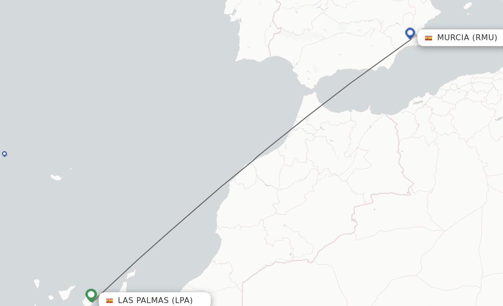 Flights from Las Palmas to Corvera route map