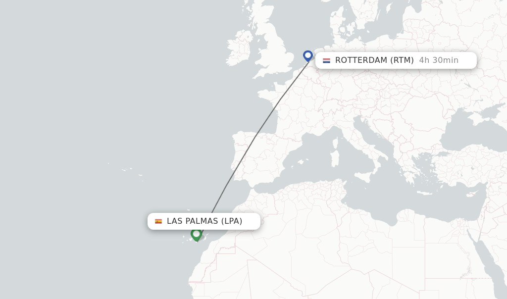 Flights from Las Palmas to Rotterdam route map