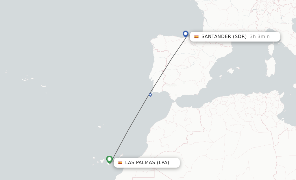 Flights from Las Palmas to Santander route map