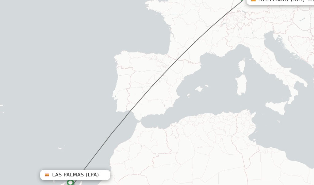 Flights from Las Palmas to Stuttgart route map
