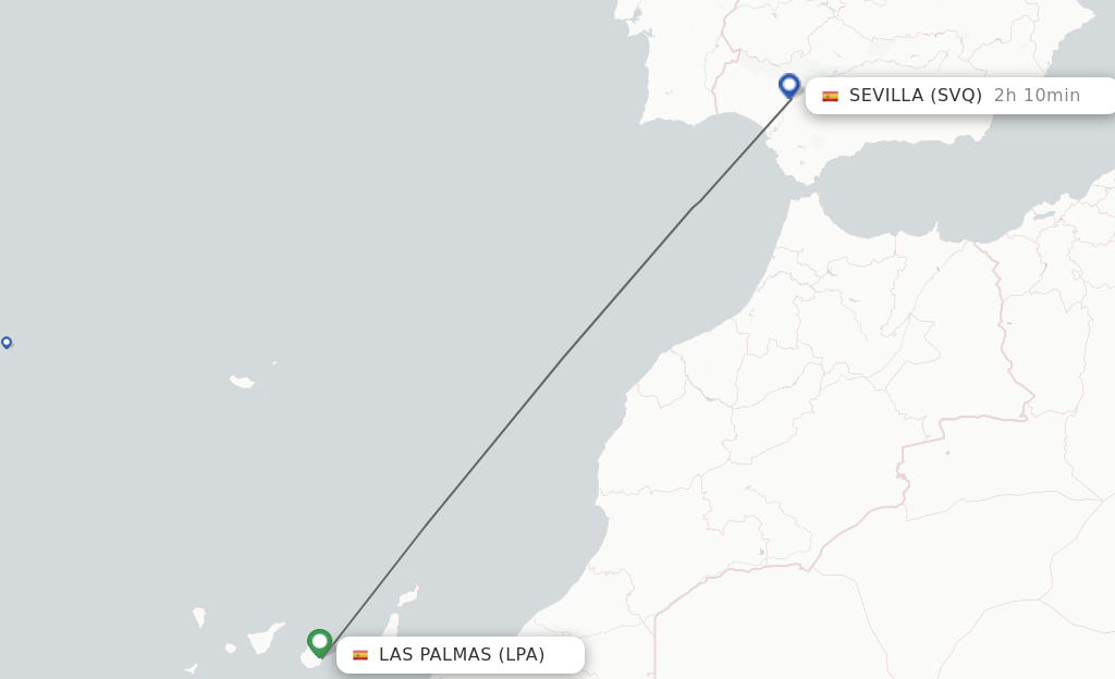 Flights from Las Palmas to Sevilla route map