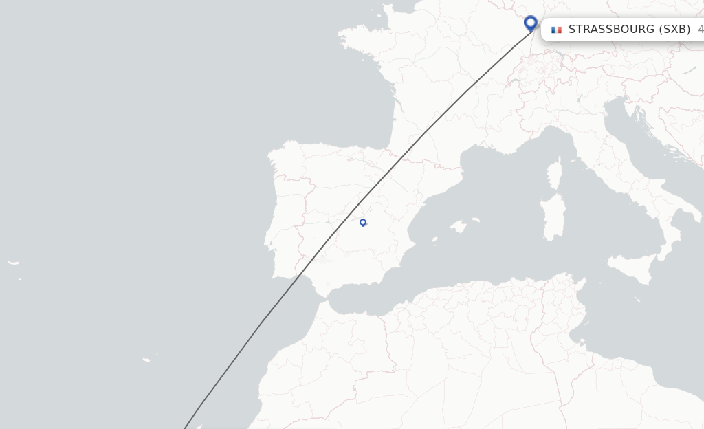 Flights from Las Palmas to Strasbourg route map