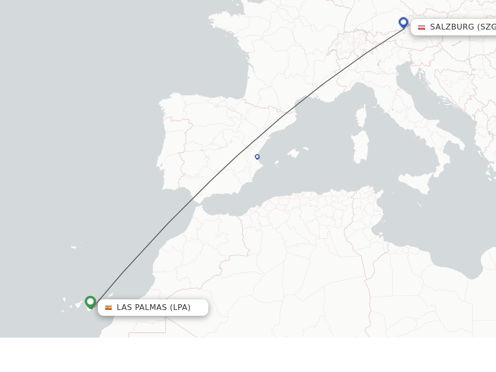 Flights from Las Palmas to Salzburg route map