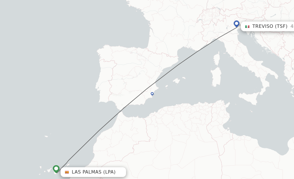 Flights from Las Palmas to Venice route map