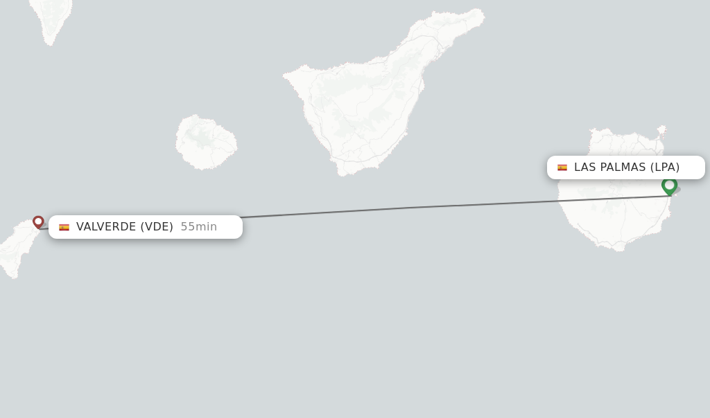 Flights from Las Palmas to Valverde route map