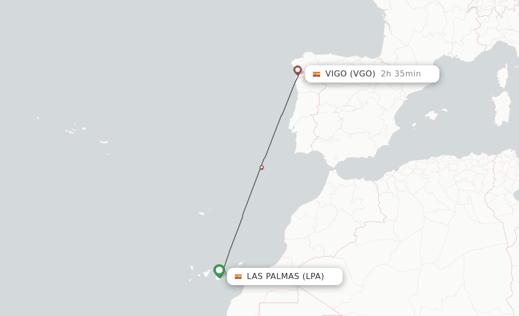 Flights from Las Palmas to Vigo route map