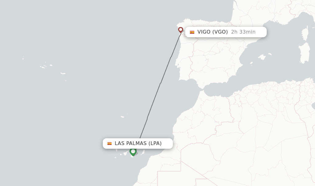 Flights from Las Palmas to Vigo route map
