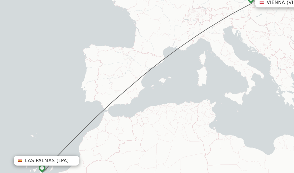 Flights from Las Palmas to Vienna route map
