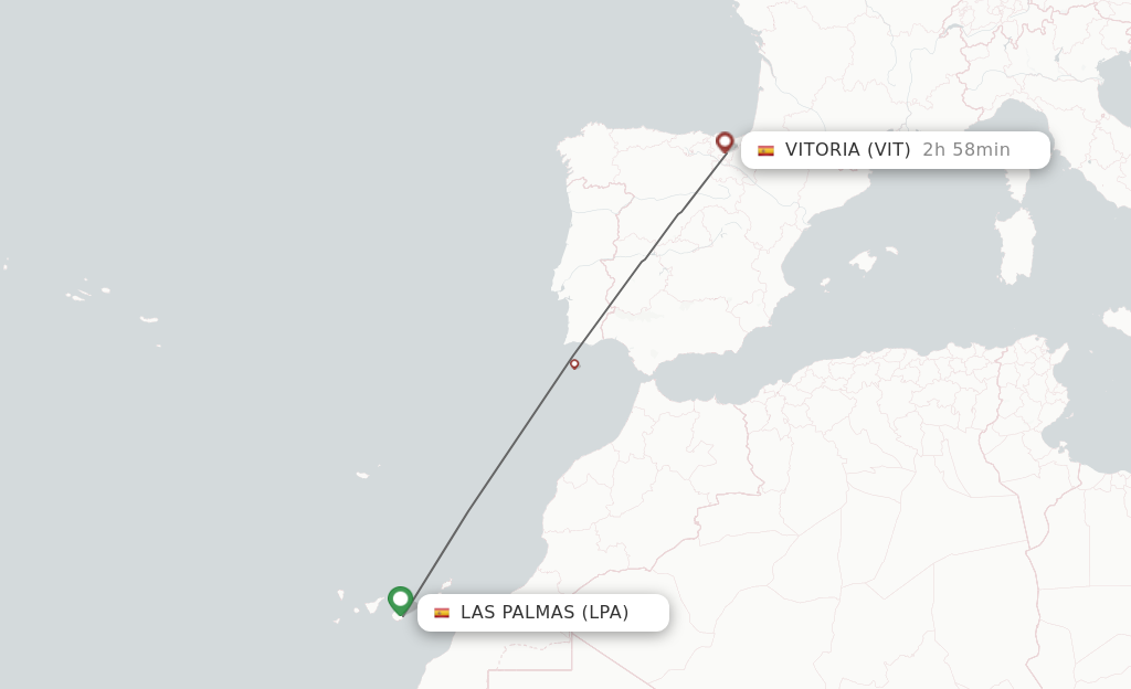 Flights from Las Palmas to Vitoria route map