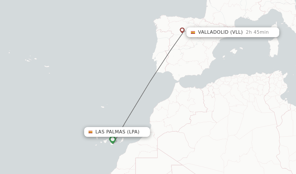 Flights from Las Palmas to Valladolid route map