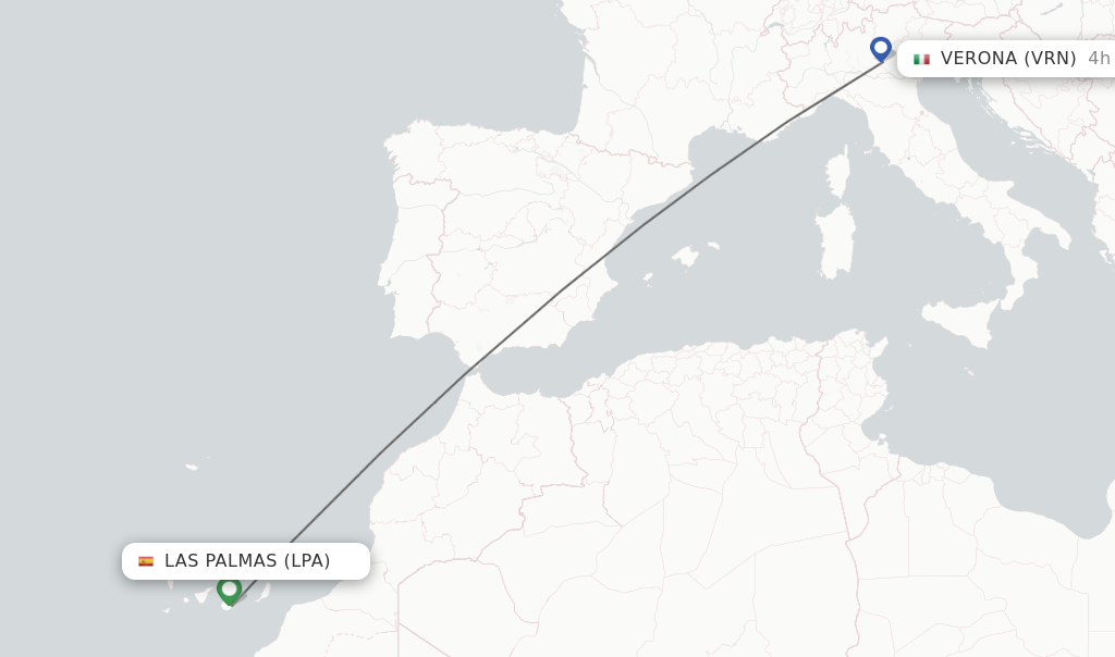 Flights from Las Palmas to Verona route map