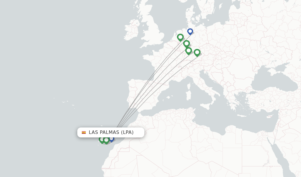Route map with flights from Las Palmas with TUIfly