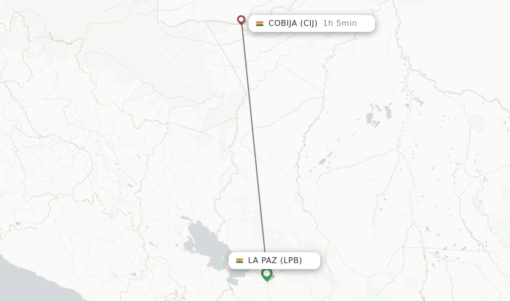 Flights from La Paz to Cobija route map