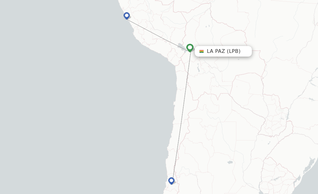 Route map with flights from La Paz with LATAM Airlines