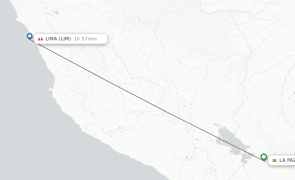 Flights from La Paz to Lima route map