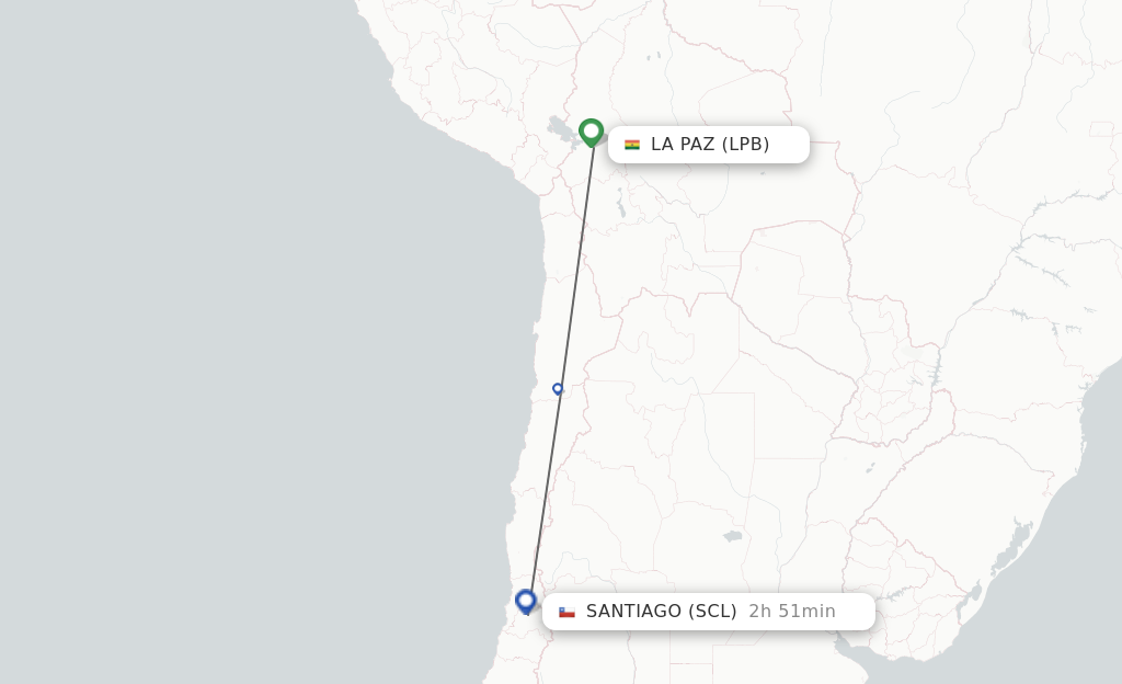 Flights from La Paz to Santiago route map