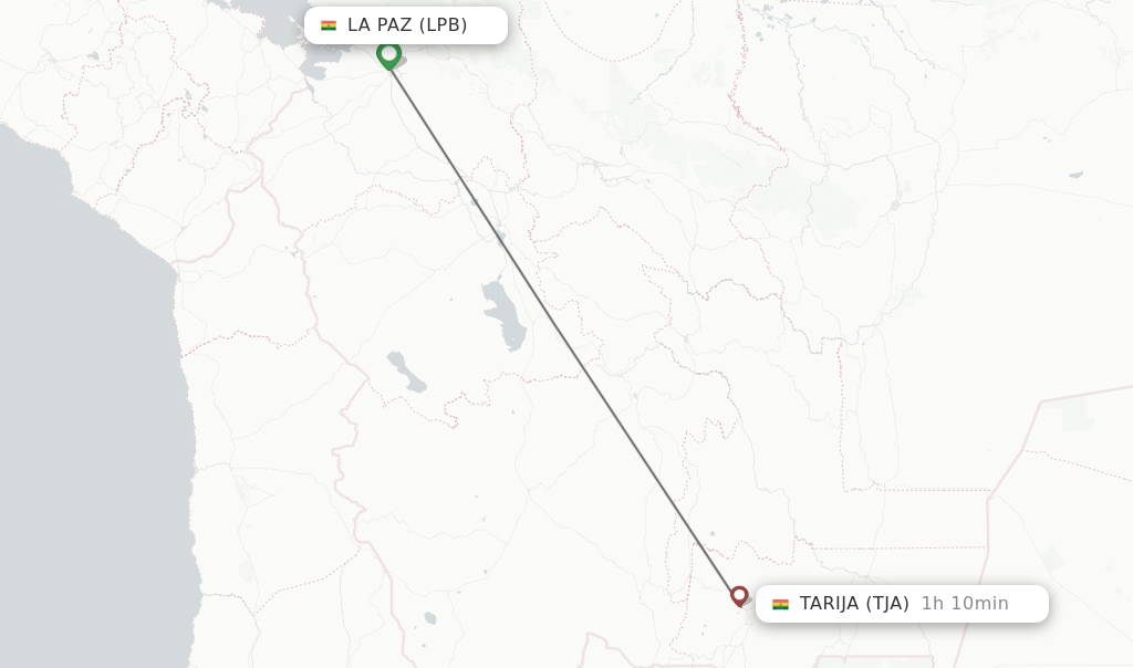 Flights from La Paz to Tarija route map