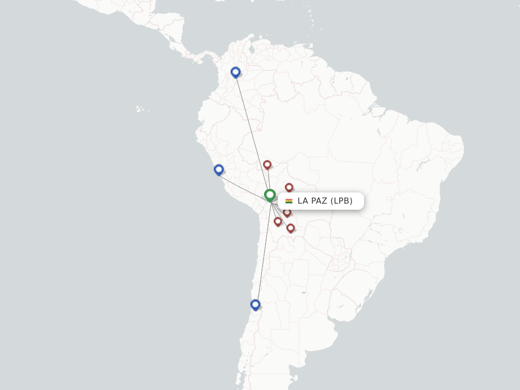 Flights from La Paz to Sucre route map