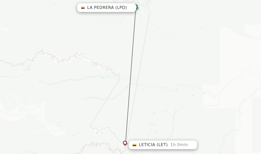Flights from La Pedrera to Leticia route map