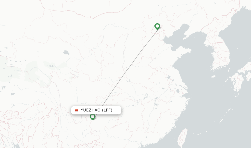 Route map with flights from Yuezhao with Air China