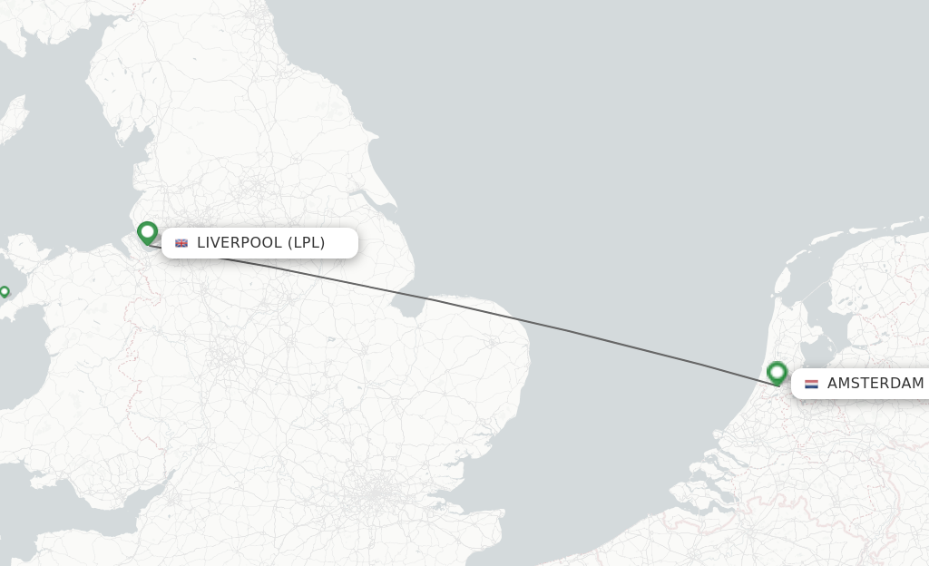 Flights from Liverpool to Amsterdam route map