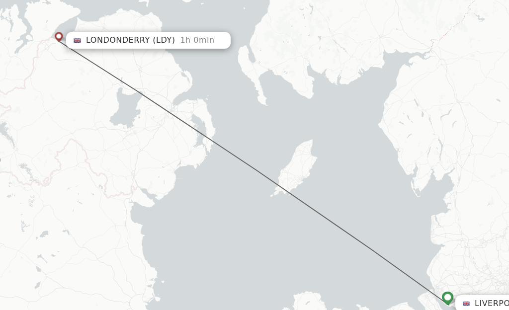 Flights from Liverpool to Derry route map