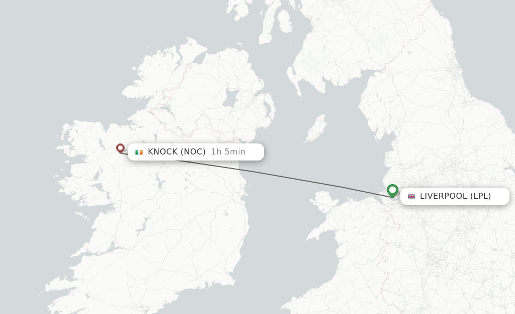 Flights from Liverpool to Knock route map
