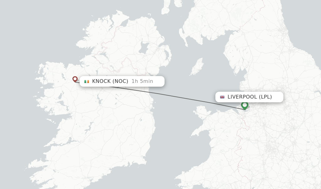 Flights from Liverpool to Knock route map