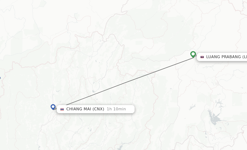 Flights from Luang Prabang to Chiang Mai route map