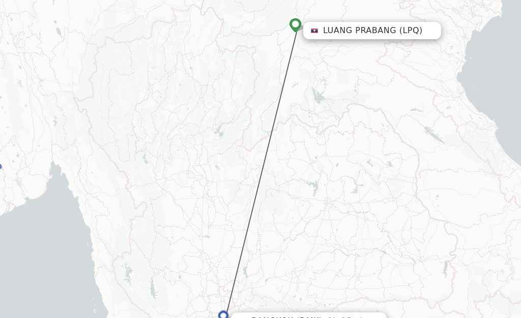 Flights from Luang Prabang to Bangkok route map