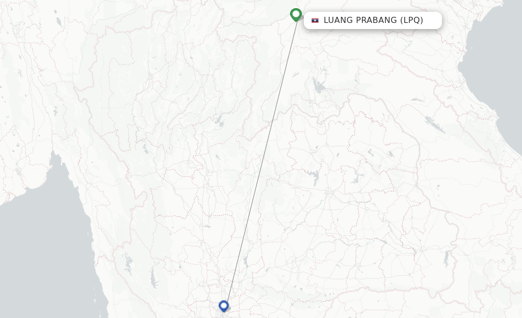 Route map with flights from Luang Prabang with Thai AirAsia