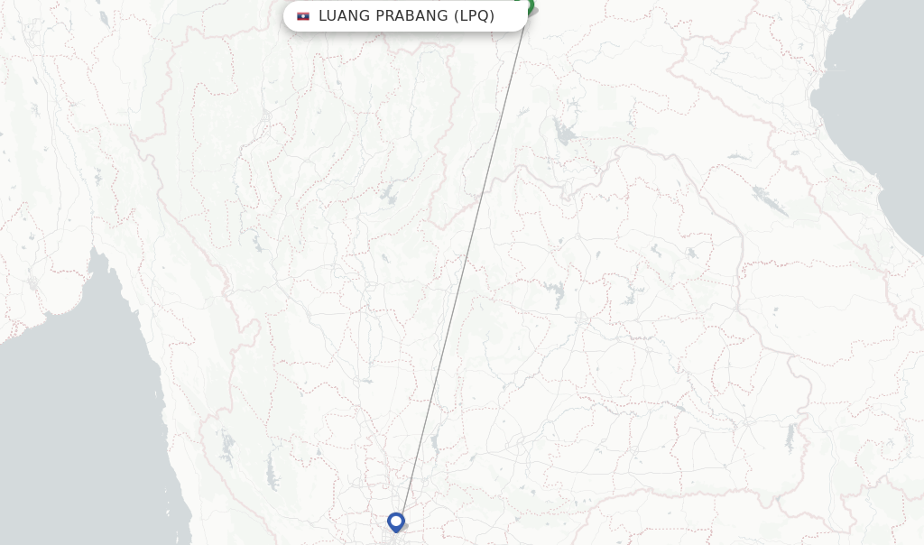 Route map with flights from Luang Prabang with Thai AirAsia