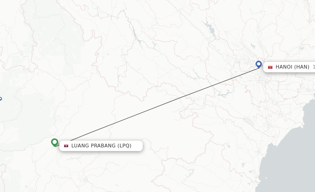 Flights from Luang Prabang to Hanoi route map