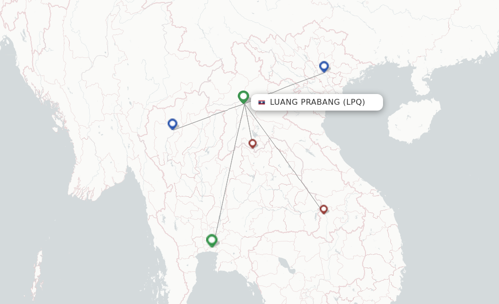 Route map with flights from Luang Prabang with Lao Airlines