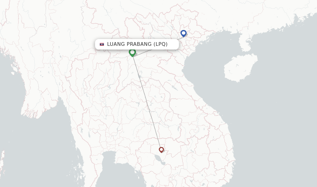 Route map with flights from Luang Prabang with Vietnam Airlines
