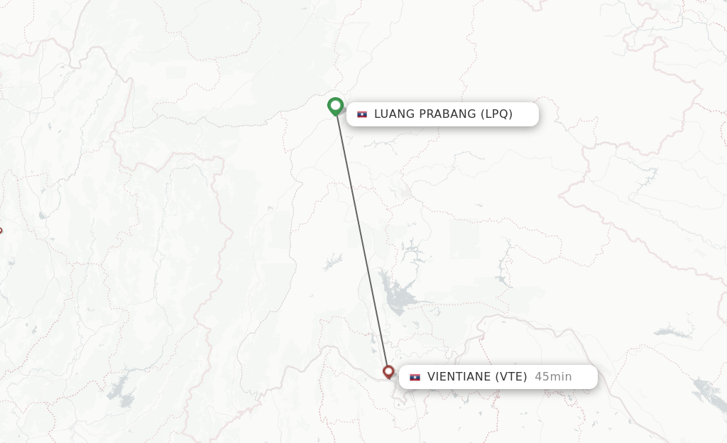 Flights from Luang Prabang to Vientiane route map