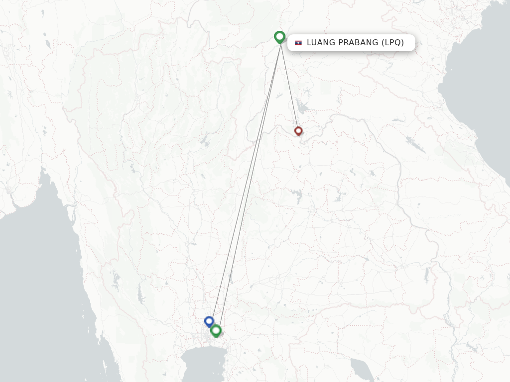 Route map with flights from Luang Prabang with Lucky Air