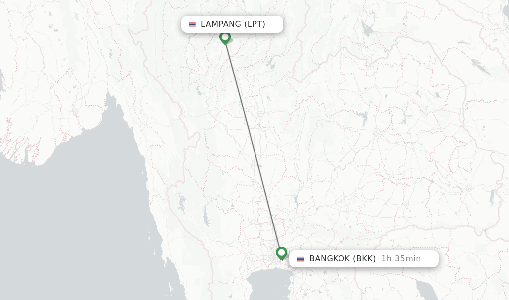 Flights from Lampang to Bangkok route map