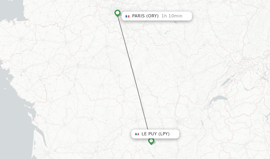 Flights from Le Puy to Paris route map